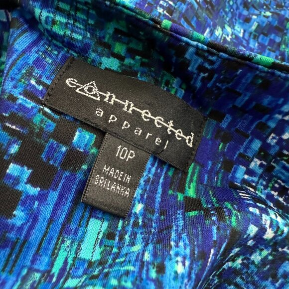 Connected Apparel Dress Blue Abstract Print 10 Petite Short Sleeves Stretchy - Picture 2 of 10